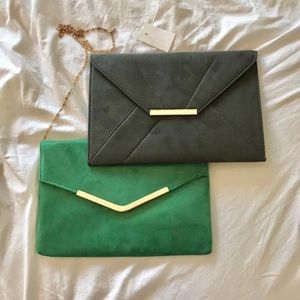 Green envelope clutch suede handbags